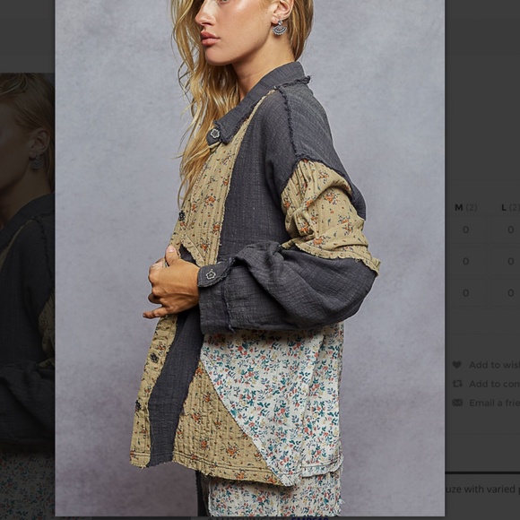 💕 POL “ SONOMA 2 “ POL Top in Double Gauze and Woven Patchwork Design 84 - Picture 3 of 5